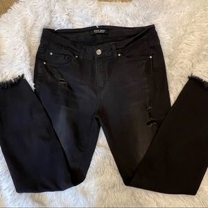 WAX Crop Skinny Frayed Jeans Distressed Black Stretch  size 13